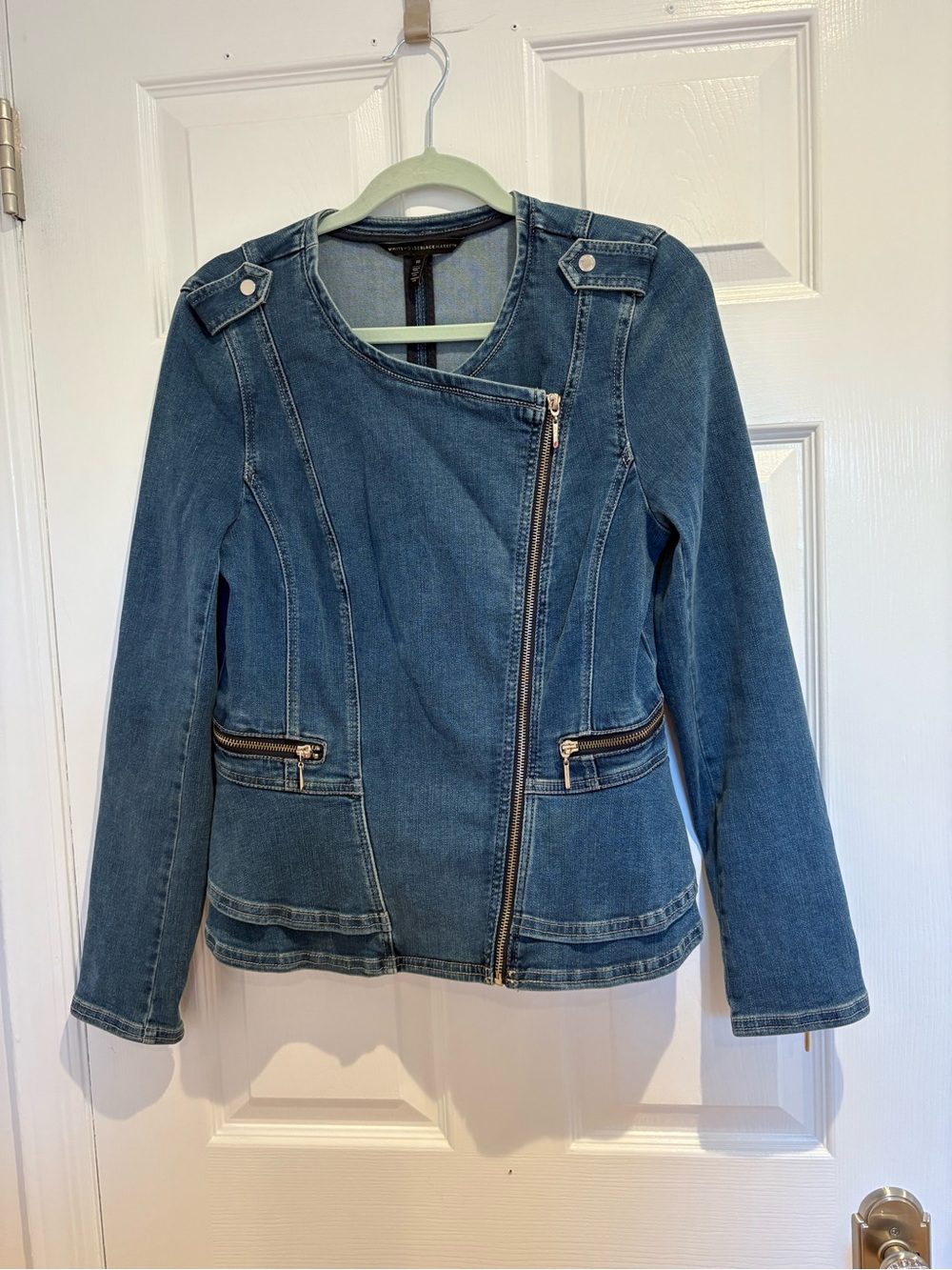 Women's Denim Zip Jacket with Peplum style  back- Blue